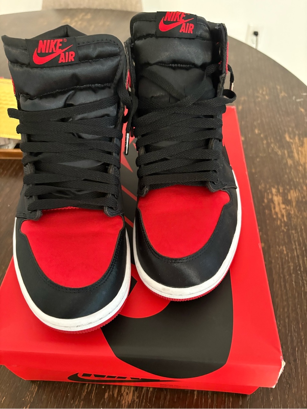 Nike Black and Red Satin 1’s